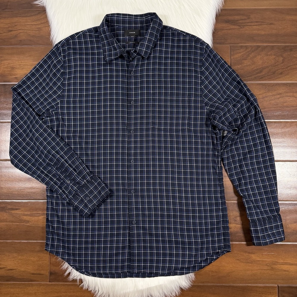 Vince‎ Men's Size XL Blue Plaid Inez Long Sleeve Button Up Shirt Classic Fit